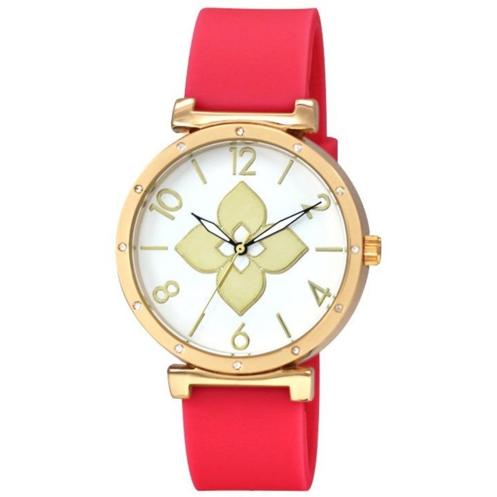 40mm Montres Carlo Fashion Women Flower Hot Pink Leather Band Luxury Dress Watch